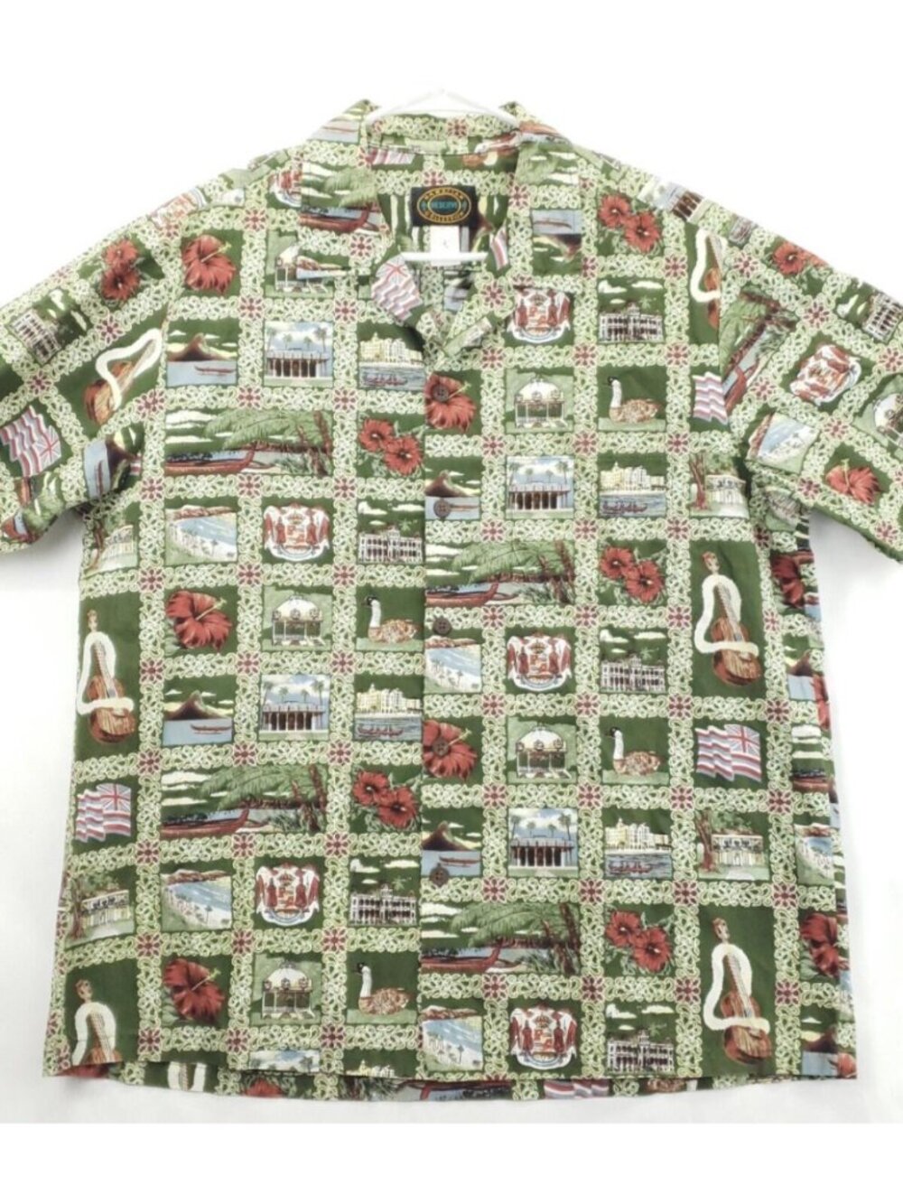 Reserve Hawaiian Collection Shirt Mens Large Green All Over Print Button-Up